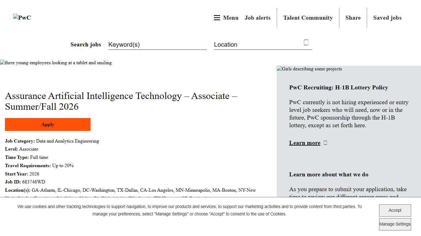 Assurance Artificial Intelligence Technology – Associate – Summer/Fall 2026 at PwC